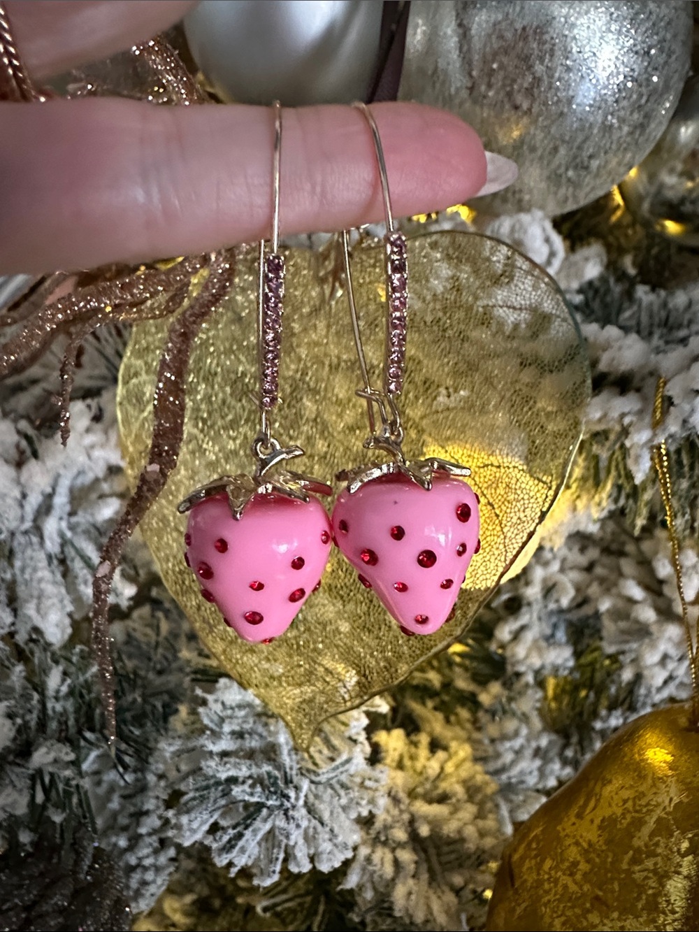 Betsey Johnson Pink Strawberry Drop Earrings - Picture 2 of 5